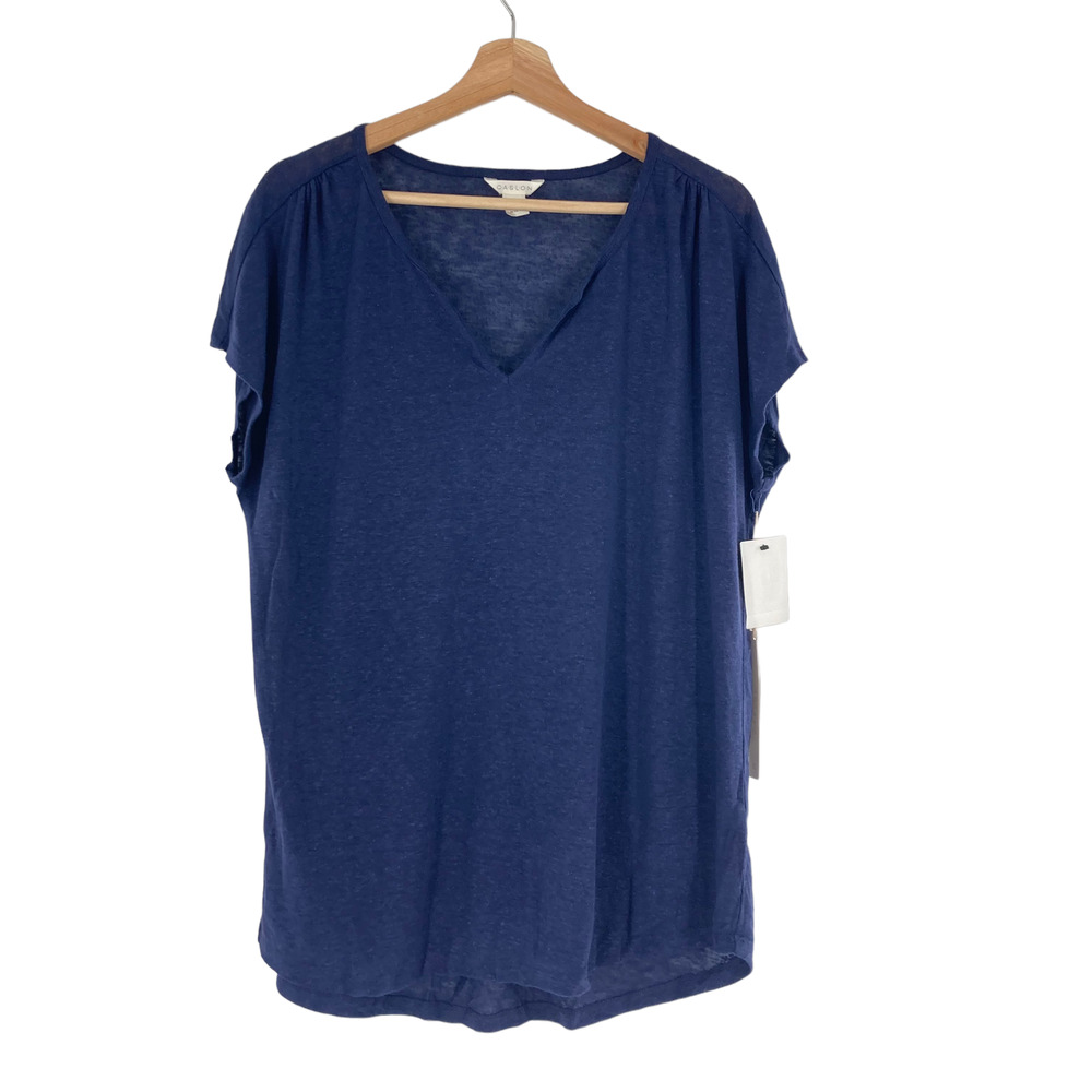 Caslon Nordstrom Linen Blend Navy Blue V-Neck Tunic Tee Beach Summer